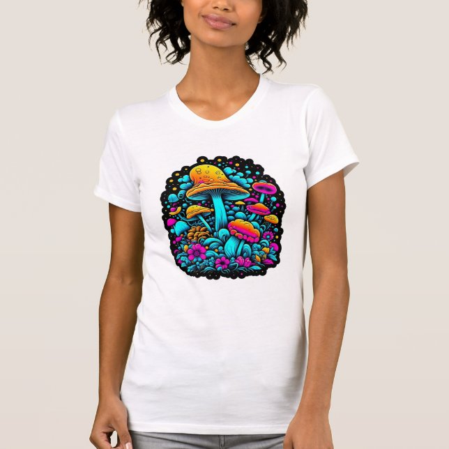 T-shirt Champignons et fleurs rétro Neon (Devant)