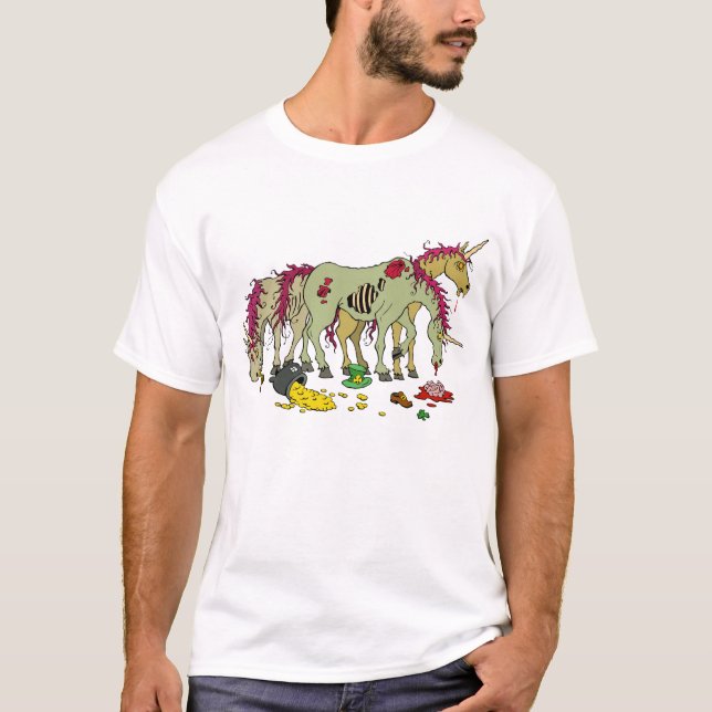 T-shirt chanceux de zombis de licorne (Devant)