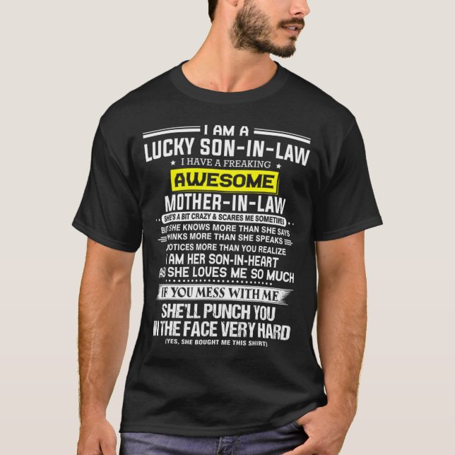 T-shirt Chanceux gendre, j'ai une super mère... (Devant)