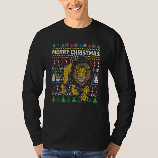 T-shirt Chandail de Noël Lion laide (Devant)
