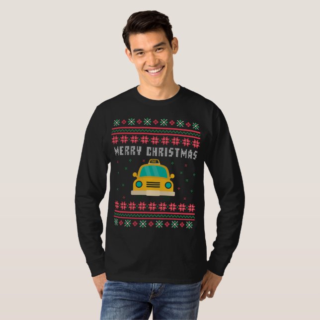 T-shirt Chandail de Noël moche de taxi (Devant entier)