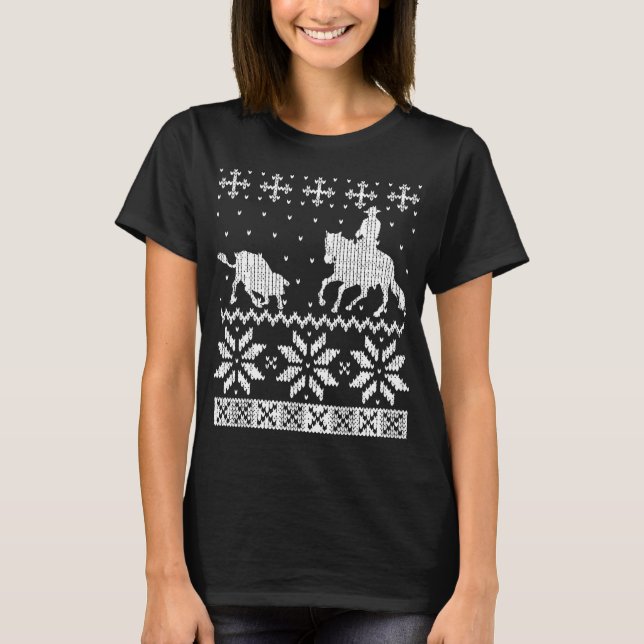 T-shirt Chandail de Noël moche du Cheval coupé (Devant)