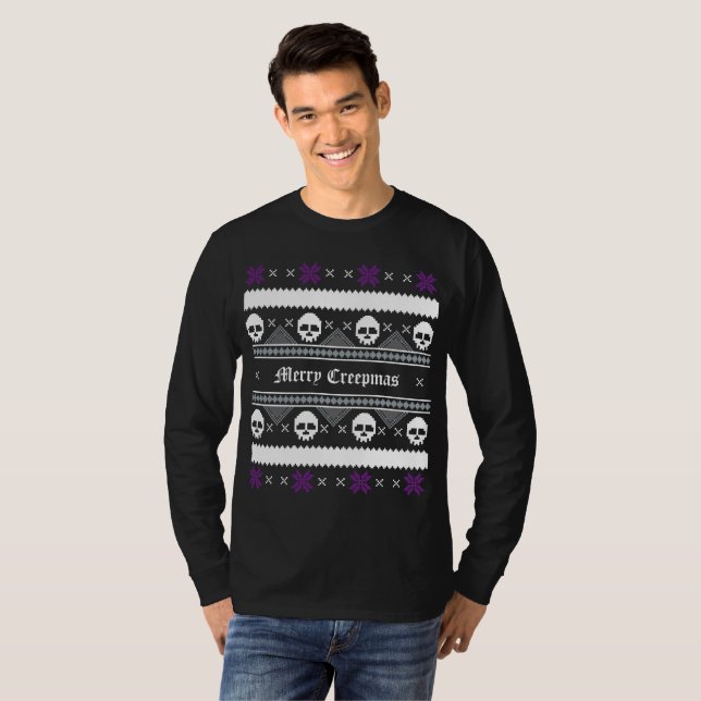 T-shirt Chandail laid de Noël de crânes gothiques (Devant entier)