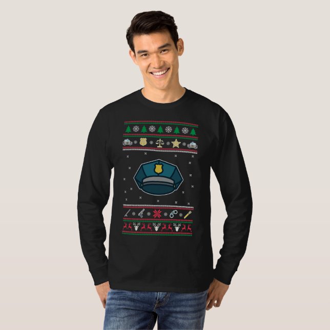 T-shirt Chandail laid de Noël de police (Devant entier)