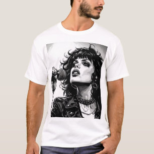 T-shirt Chanteuse goth punk fille graphique rétro BD noir 