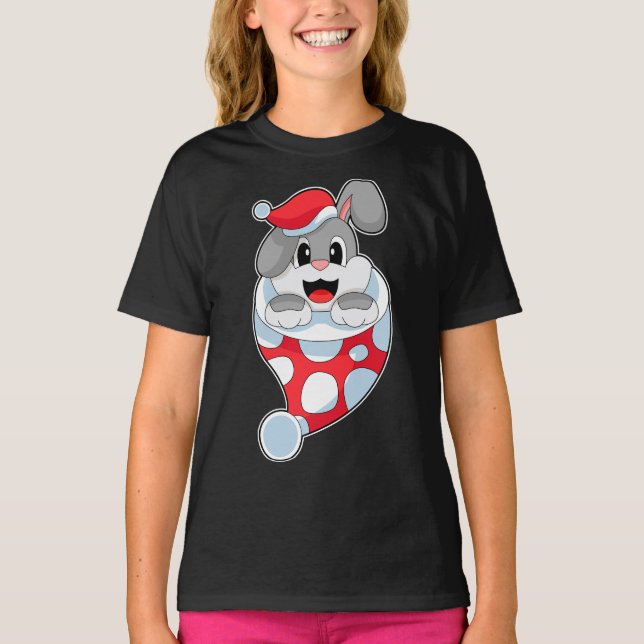 T-shirt Chapeau de Noël de lapin (Devant)