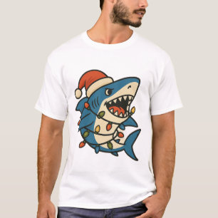 T-shirt Chapeau de Noël de requin drôle de Père Noël