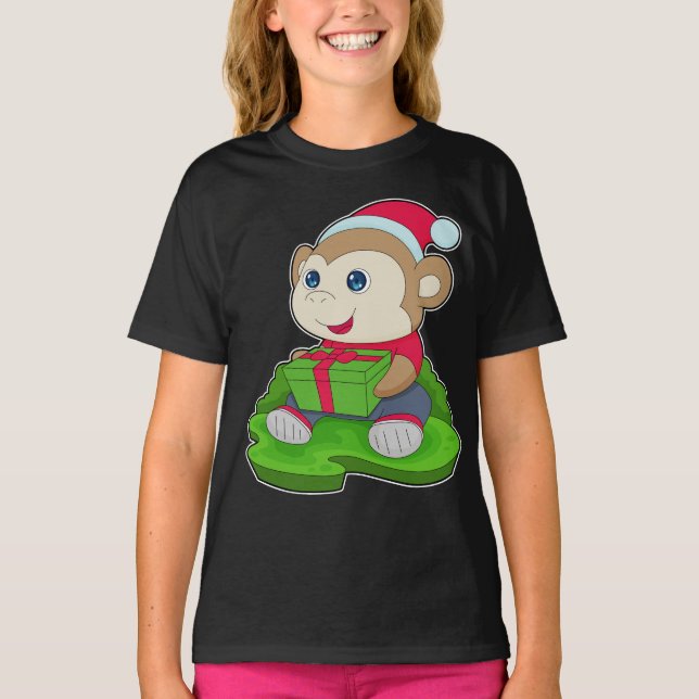 T-shirt Chapeau de Noël du singe (Devant)