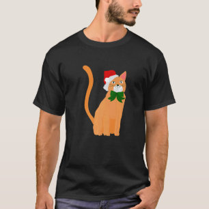 T-shirt chapeau de père noël de noël chat orange