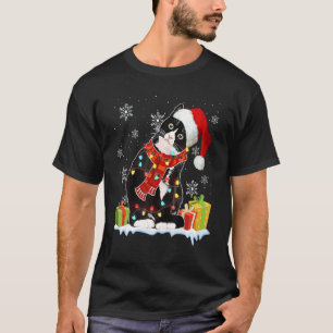 T-shirt Chapeau de Père Noël pour chat noir Lumières de No