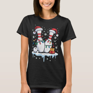 T-shirt Chapeau de Santa Bowling drôle de Noël à manches l
