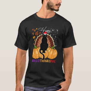 T-shirt Chapeau de Santa Chat Noir Happy Hallothanksmas Ci