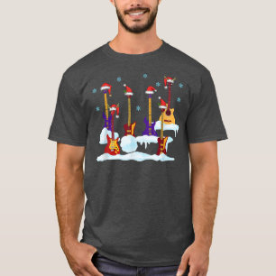 T-shirt Chapeau de Santa Guitare Arbre de Noël Musique Drô
