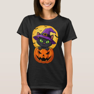 T-shirt Chapeau de sorcière chat noir mignon dans citrouil