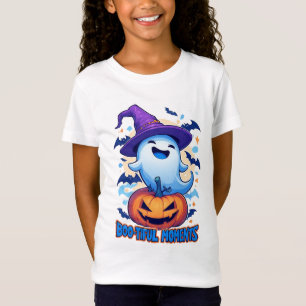 T-Shirt Chapeau de sorcière fantôme avec amis citrouilles