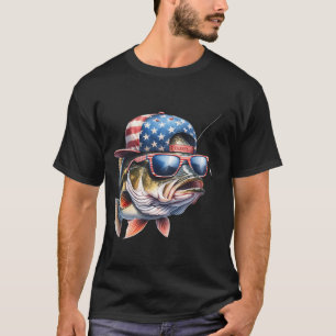 T-shirt Chapeau drôle de pêche à la basse avec drapeau amé
