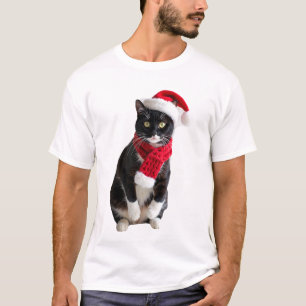 T-shirt Chapeau écharpe de Noël de chat noir de Noël laide
