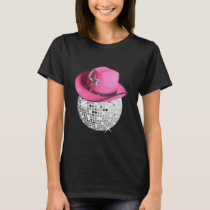 T-shirt Chapeau Rose de Cowgirl à Boule de Disco Strassée