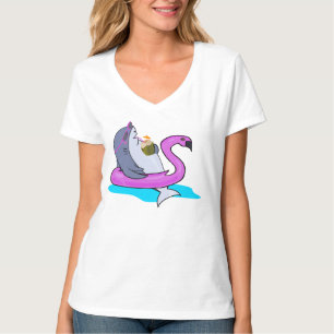 T-shirt Char à cygne rose côté piscine amusant   Fin de se
