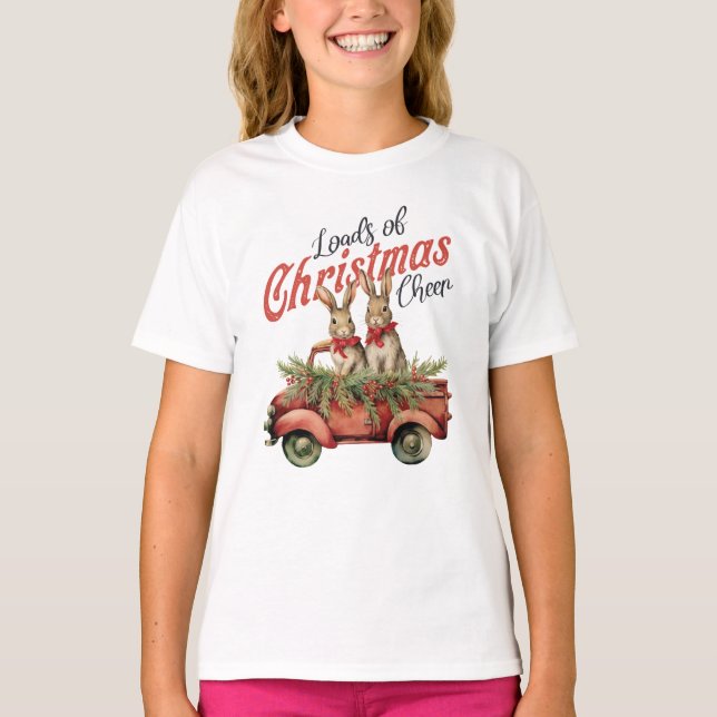 T-shirt Charges de lapins de Noël en Camion Rouge (Devant)