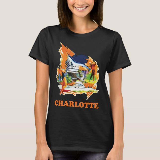 T-shirt Charlotte Skyline Voyage Mid-Siècle (Devant)