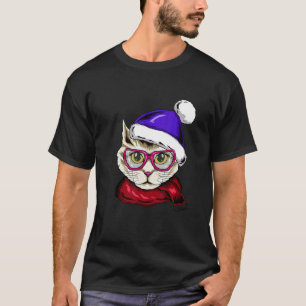 T-shirt Charmant Chat Avec Écharpe et Lunettes Folle Dame