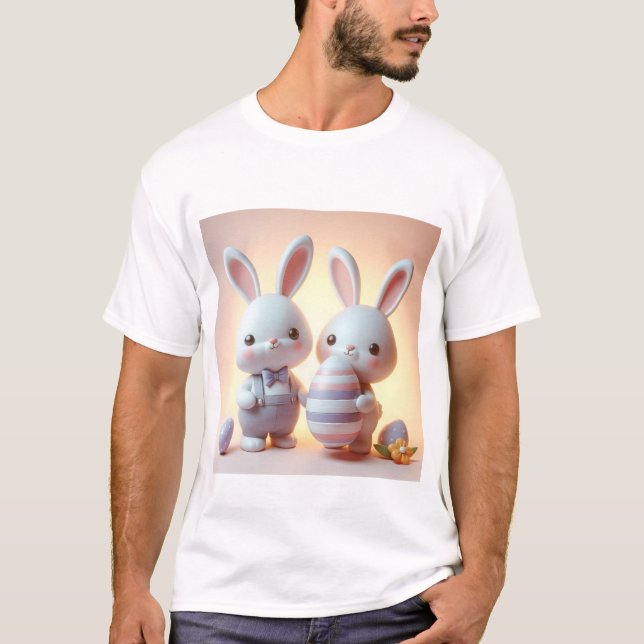 T-shirt Charmant lapin de Pâques 3D avec Oeuf Festif (Devant)