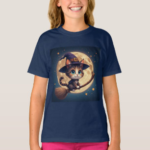 T-shirt Charmante chatte sorcière sous les étoiles et la p