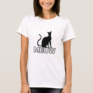 T-shirt Charme Félin Chic - Chat blanc "MEOW" Silhouette