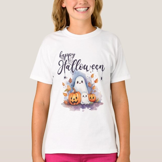 T-shirt Charming Citrouille fantôme Spider Halloween T-Shi (Devant)