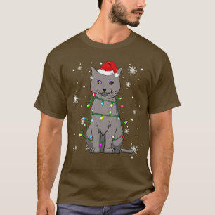 T-shirt Chartreu Chat Feux de Noël Chat Père Noël