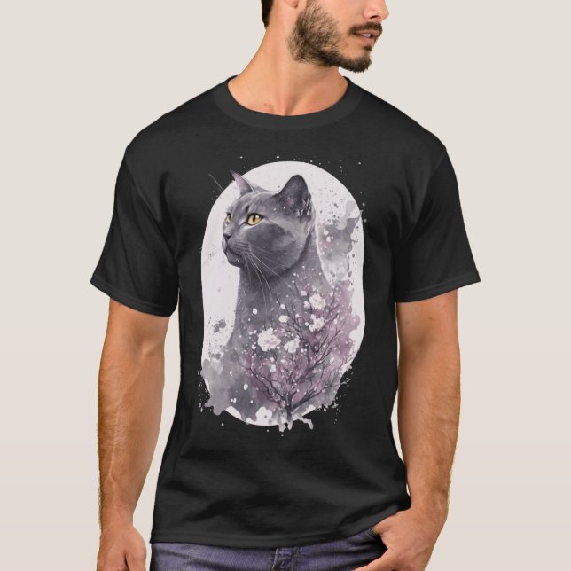 T-shirt Chartreux Chat Japonais Fleur de Cerisier Sakur Fl (Devant)
