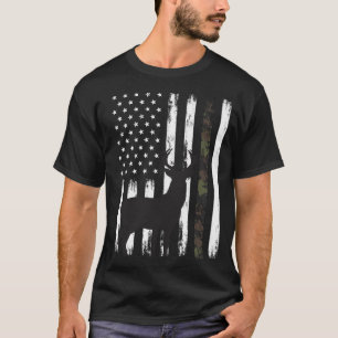 T-shirt Chasse au cerf blanc Chasseur Buck Camo Américain