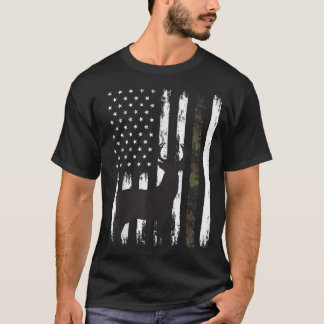 T-shirt Chasse au cerf blanc chasseur Buck Camo Américain