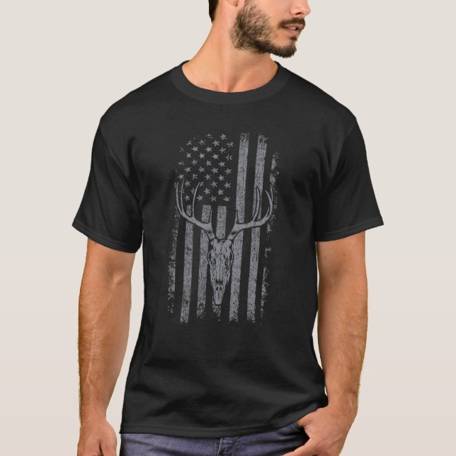 T-shirt Chasse au cerf Drapeau américain Bowhunting Whitet (Devant)