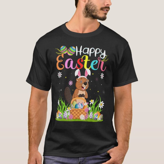 T-shirt Chasse aux oeufs de lapin de castor Joyeux Pâques (Devant)