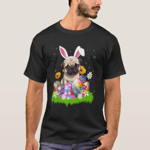 T-shirt Chasse aux œufs de Pâques de chiens Pug Bunny Ear