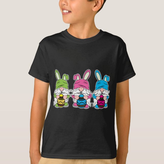 T-shirt Chasse aux oeufs de Pâques de lapin Gnomes mignons (Devant)