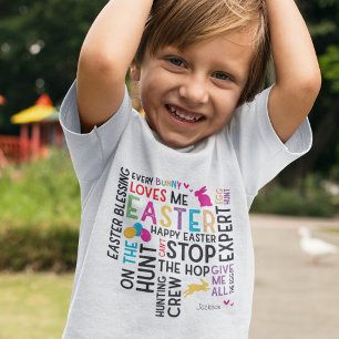 T-shirt Chasse aux oeufs de Pâques Mot Cloud avec nom enfa