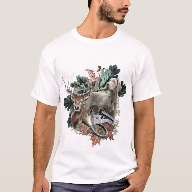 T-shirt Chasse avec un Weimaraner, "Grey Ghost" (Devant)