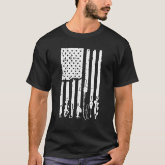 T-shirt Chasse de poisson pêche bâton nous drapeau patriot
