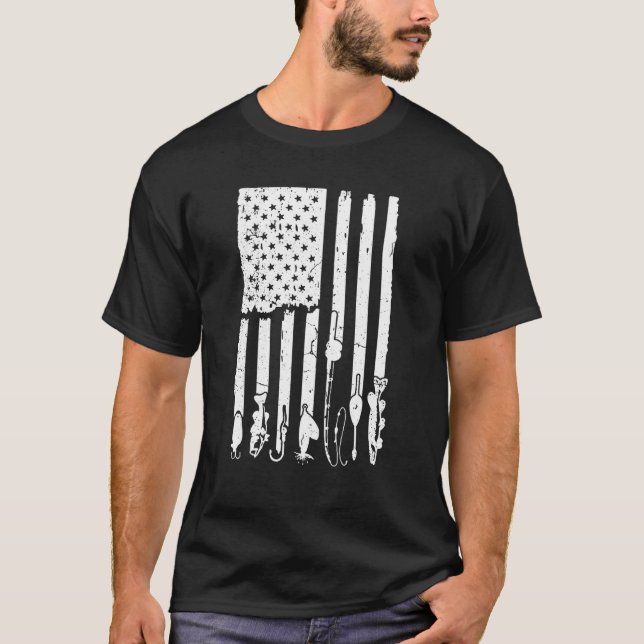 T-shirt Chasse de poisson pêche bâton nous drapeau patriot (Devant)