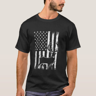 T-shirt Chasse Deer Papa Hommes US Drapeau Chasseurs Long 