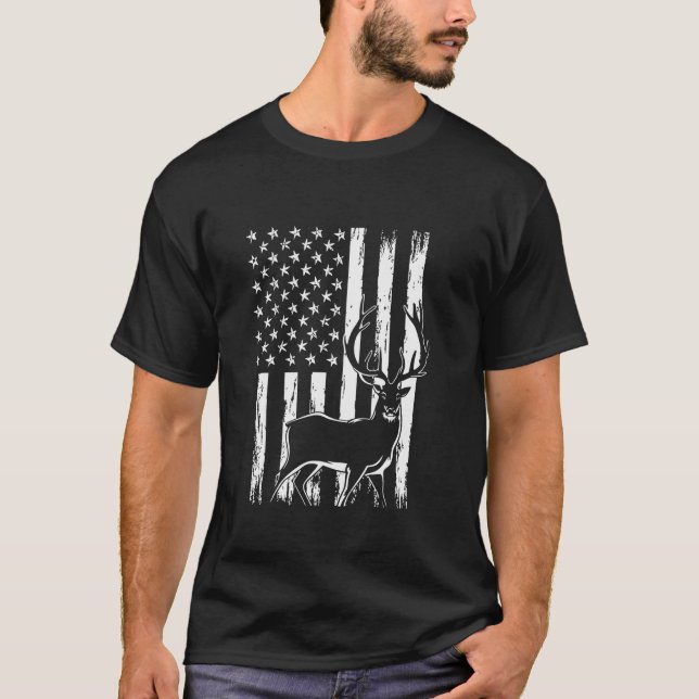 T-shirt Chasse Deer Papa Hommes US Drapeau Chasseurs Long  (Devant)