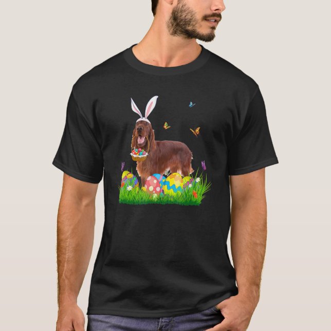 T-shirt Chasse Pâques De Lapin Setter Irlandais Avec Panie (Devant)