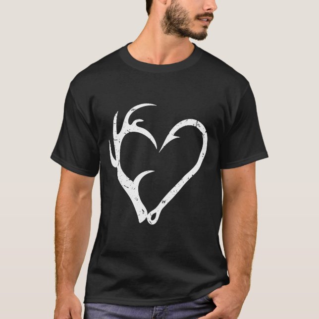 T-shirt Chasse Pêche Hook Antler Coeur Coeur Chasseur (Devant)