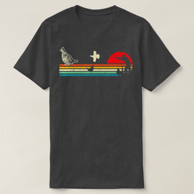 T-shirt Chasse Ruffed Grouse oiseau Retro coucher de solei (Design devant)