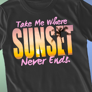 T-shirt Chasseur de Coucher de Soleil Rétro Été Palmier Fe