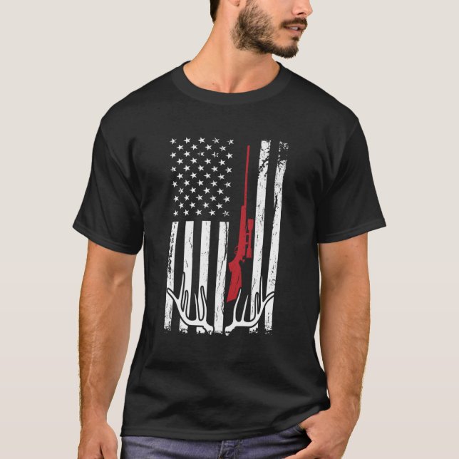 T-shirt Chasseur Drapeau Américain Usa Chasse Cerf (Devant)