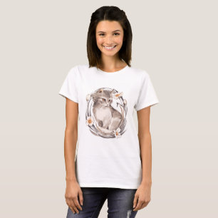 T-shirt Chat 1. Chaton gris et fleurs